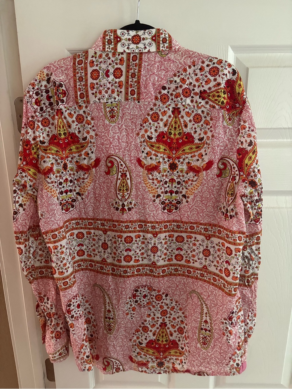 INC 100% cotton boho button up long sleeve blouse top paisley pink red XL - Picture 2 of 3